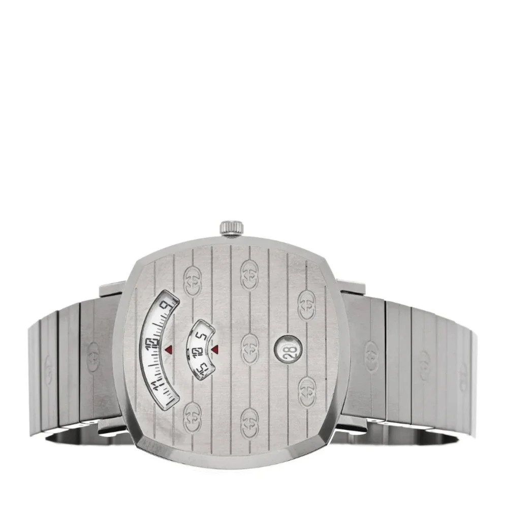 Gucci Grip Watch YA157401 Stainless Steel Silver Logo Engraved Swiss Made 38mm